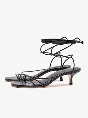 NEW Villa Rouge Black Strappy Lace-Up Kitten Heel Leather Sandals